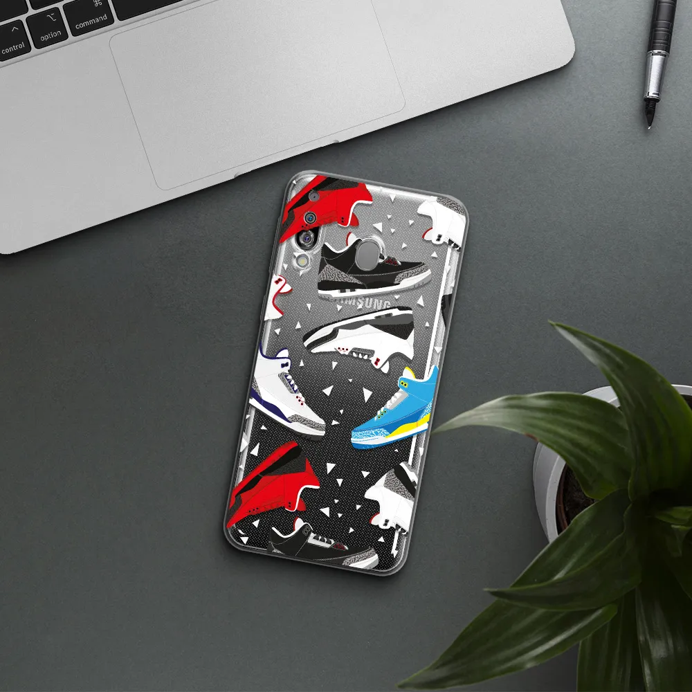 a pattern of different colored shoes Samsung M30 Clear TPU Case
