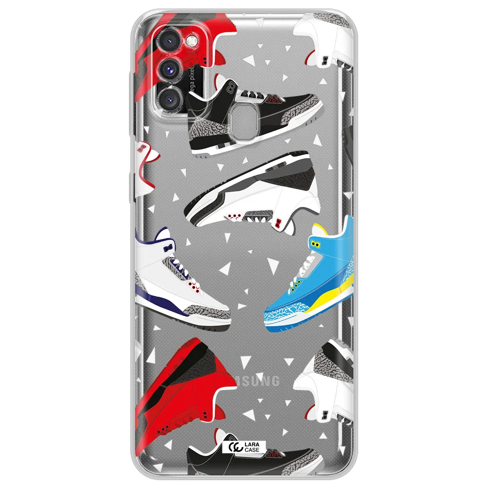 a pattern of different colored shoes Samsung M30S Clear TPU Case