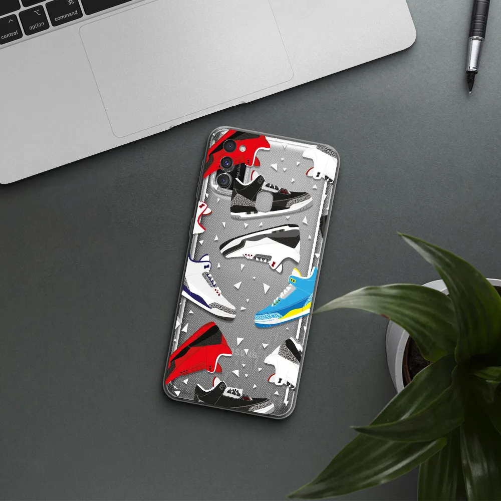 a pattern of different colored shoes Samsung M30S Clear TPU Case