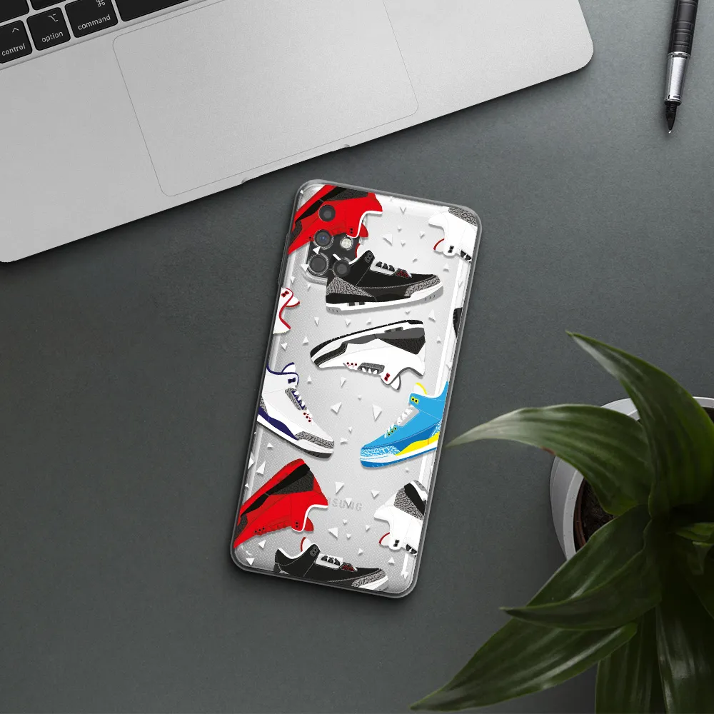 a pattern of different colored shoes Samsung M31S Clear TPU Case