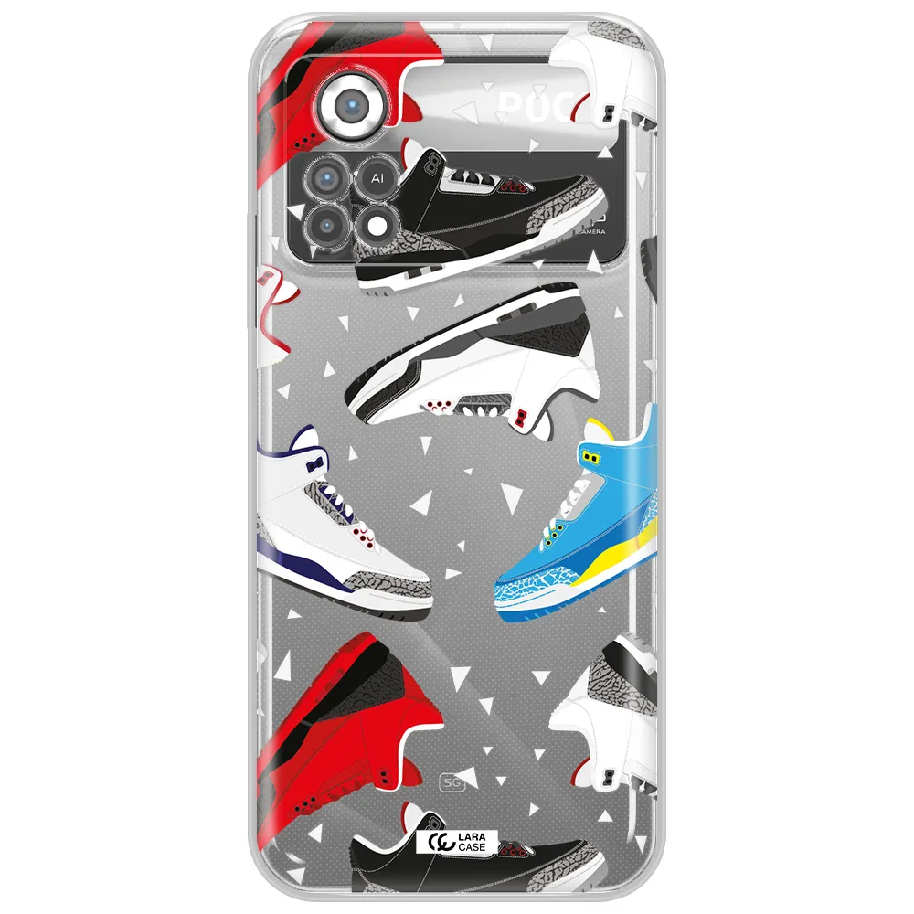 a pattern of different colored shoes Xiaomi Poco X4 Pro Clear TPU Case