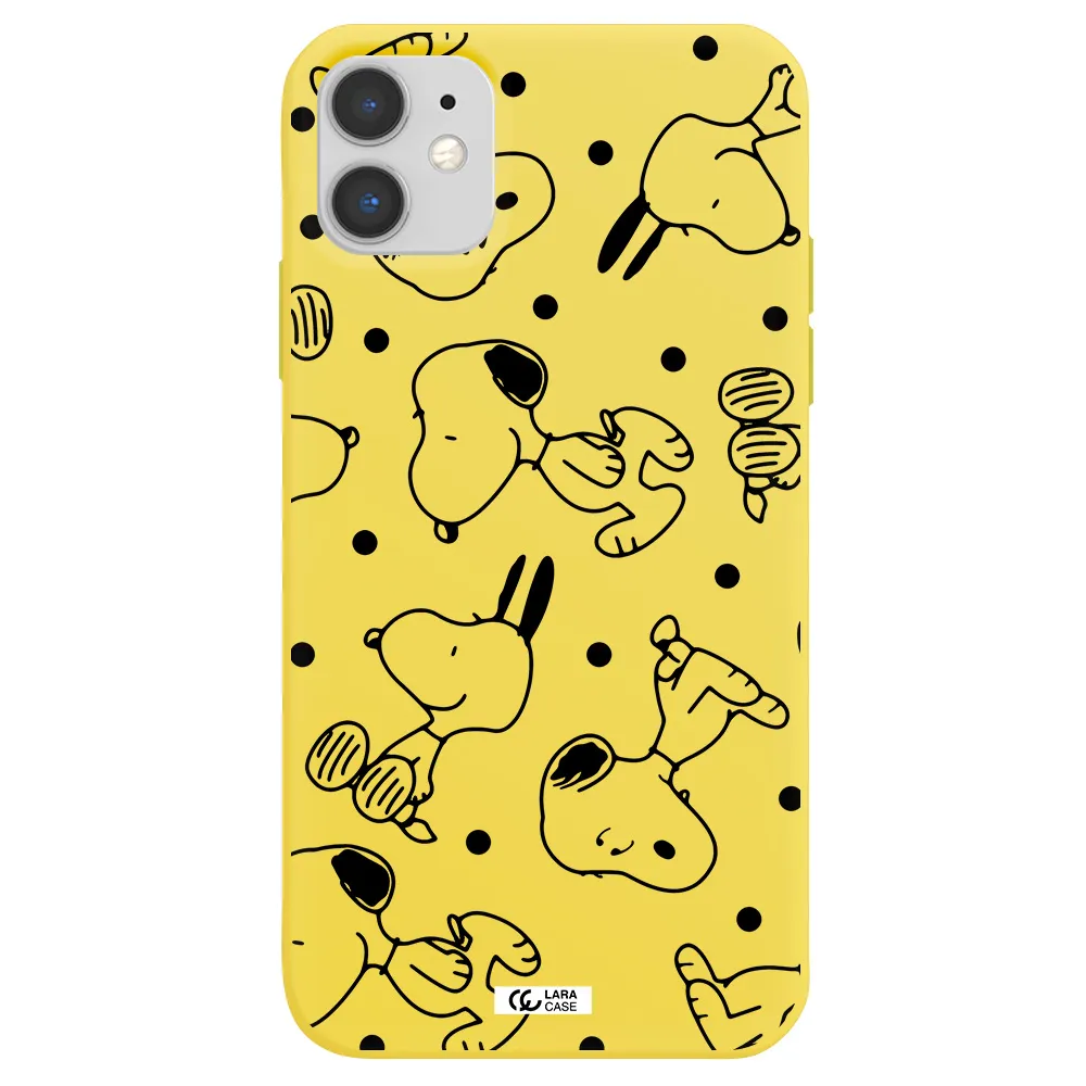 a pattern of cartoon characters Apple iPhone 11 Silicone canary yellow Case