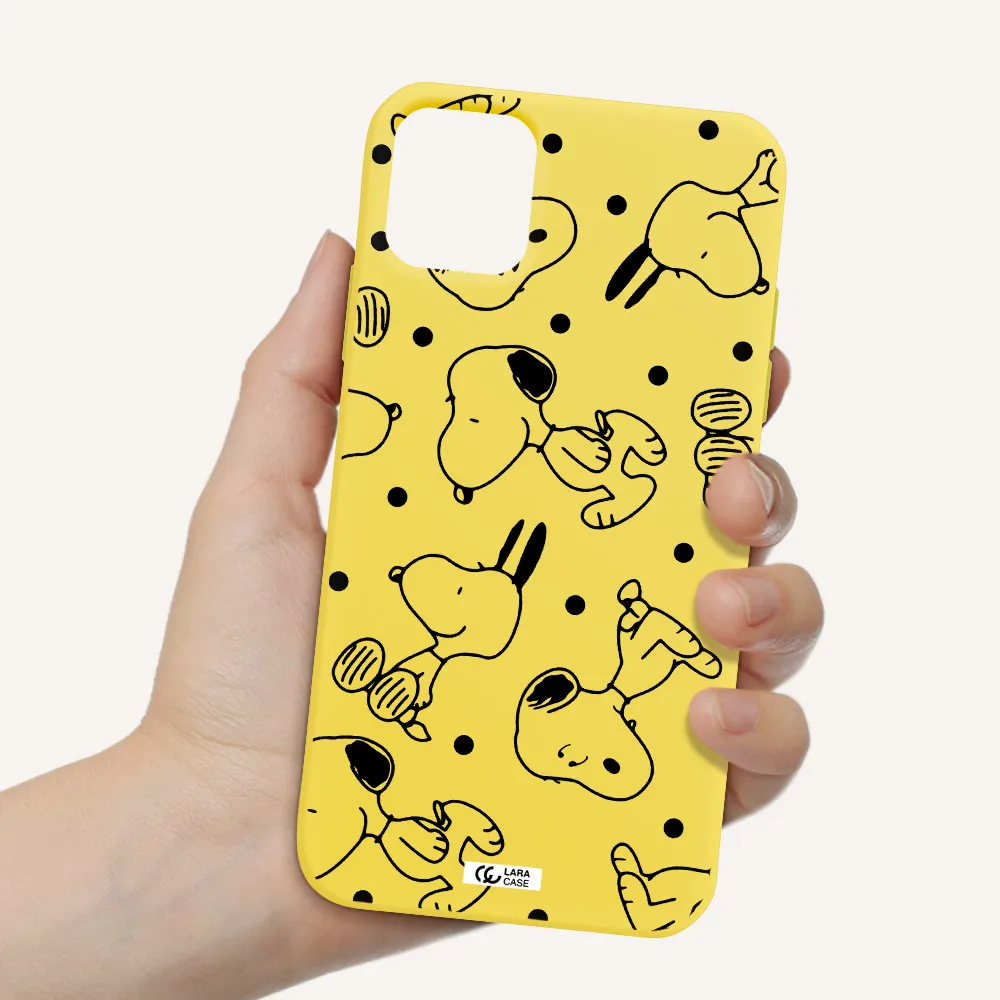 a pattern of cartoon characters Apple iPhone 11 Silicone canary yellow Case