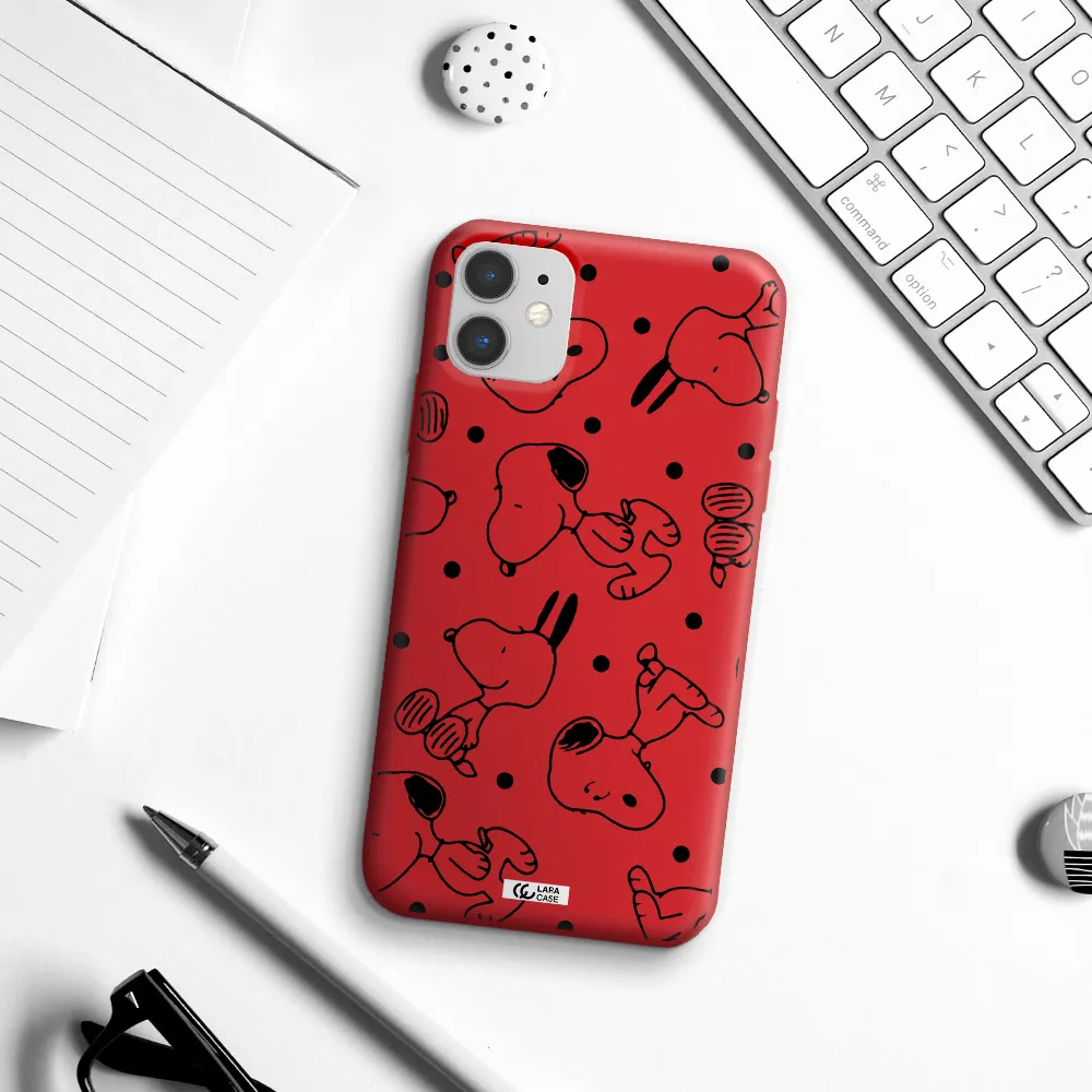 a pattern of cartoon characters Apple iPhone 11 Silicone Imperial Red Case