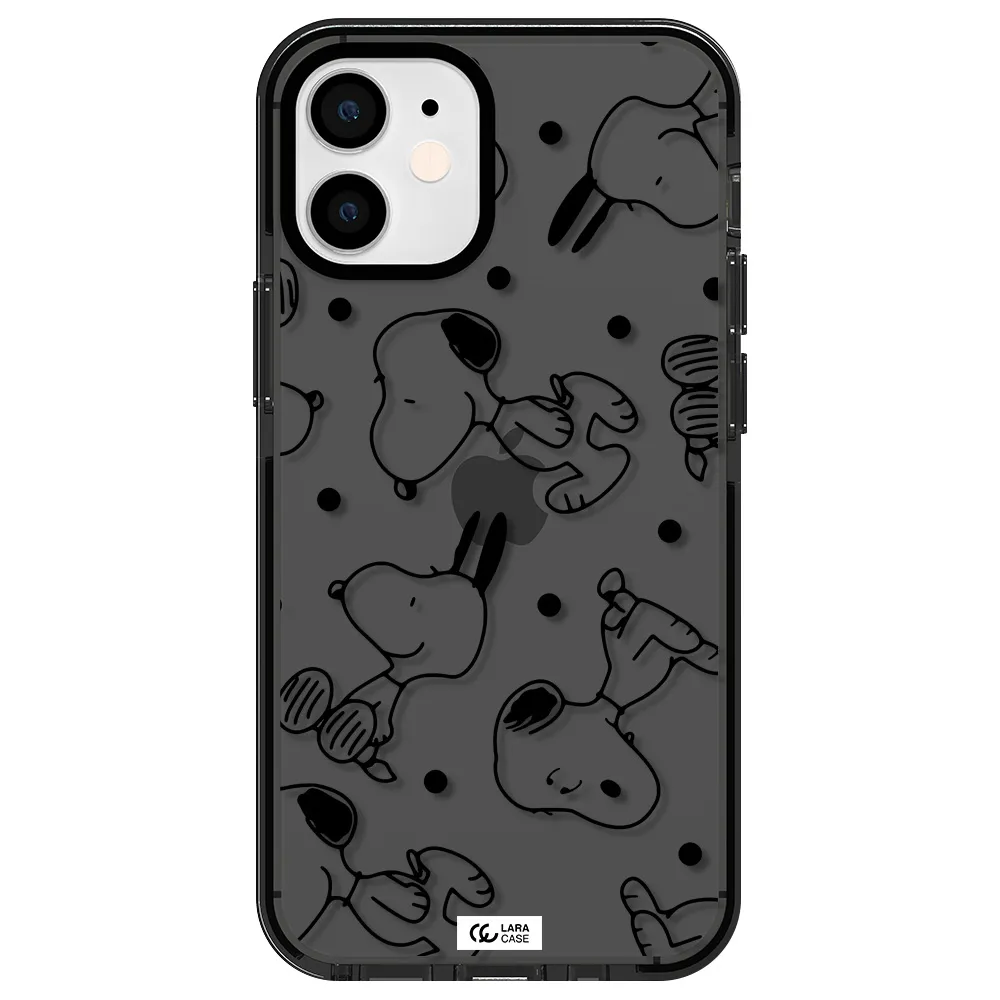 a pattern of cartoon characters Apple iPhone 12 mini impact Smoke Black Case