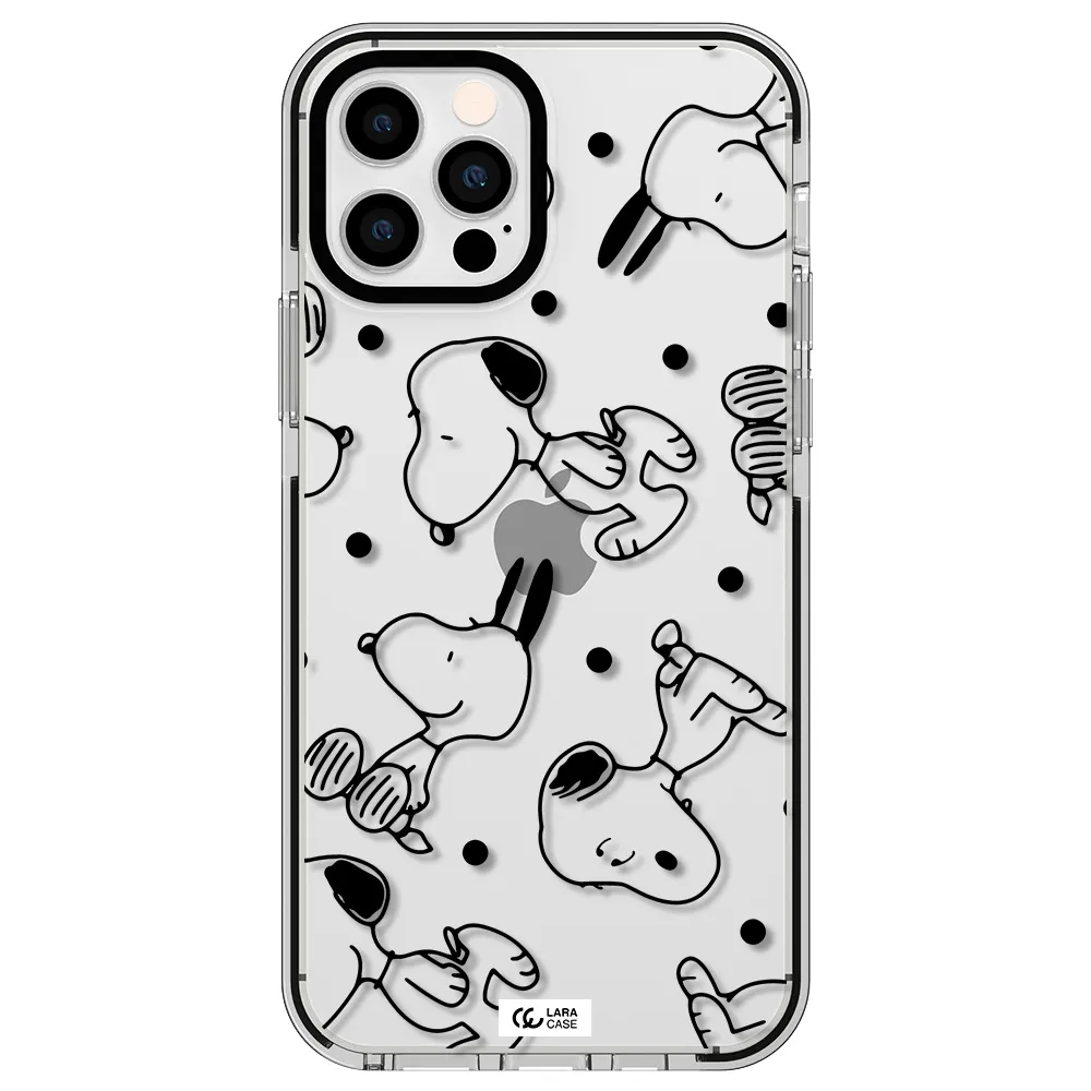 a pattern of cartoon characters Apple iPhone 12 pro impact black border Case
