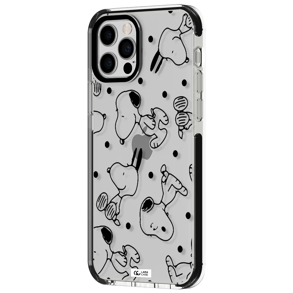 a pattern of cartoon characters Apple iPhone 12 pro impact black border Case