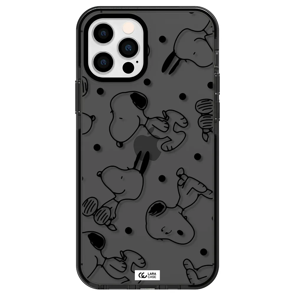 a pattern of cartoon characters Apple iPhone 12 pro impact Smoke Black Case