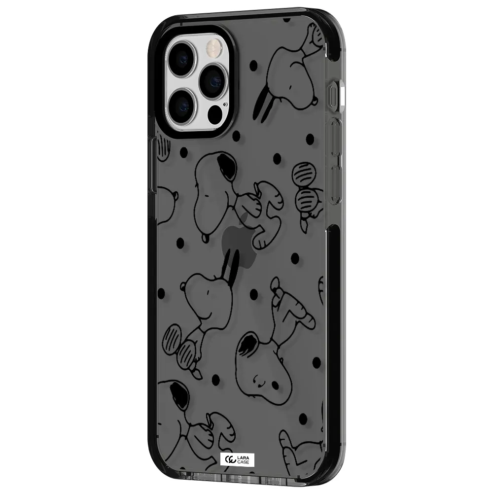 a pattern of cartoon characters Apple iPhone 12 pro impact Smoke Black Case
