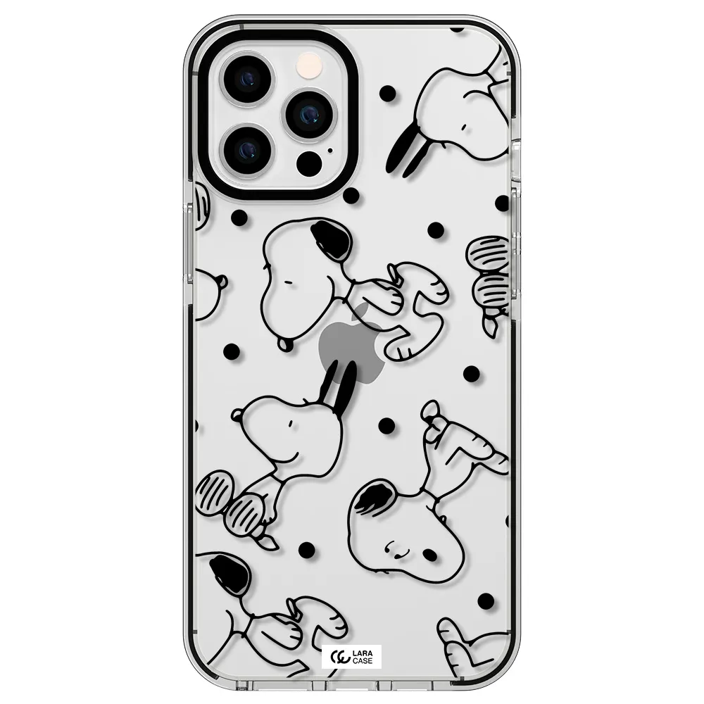 a pattern of cartoon characters Apple iPhone 12 pro max impact black border Case