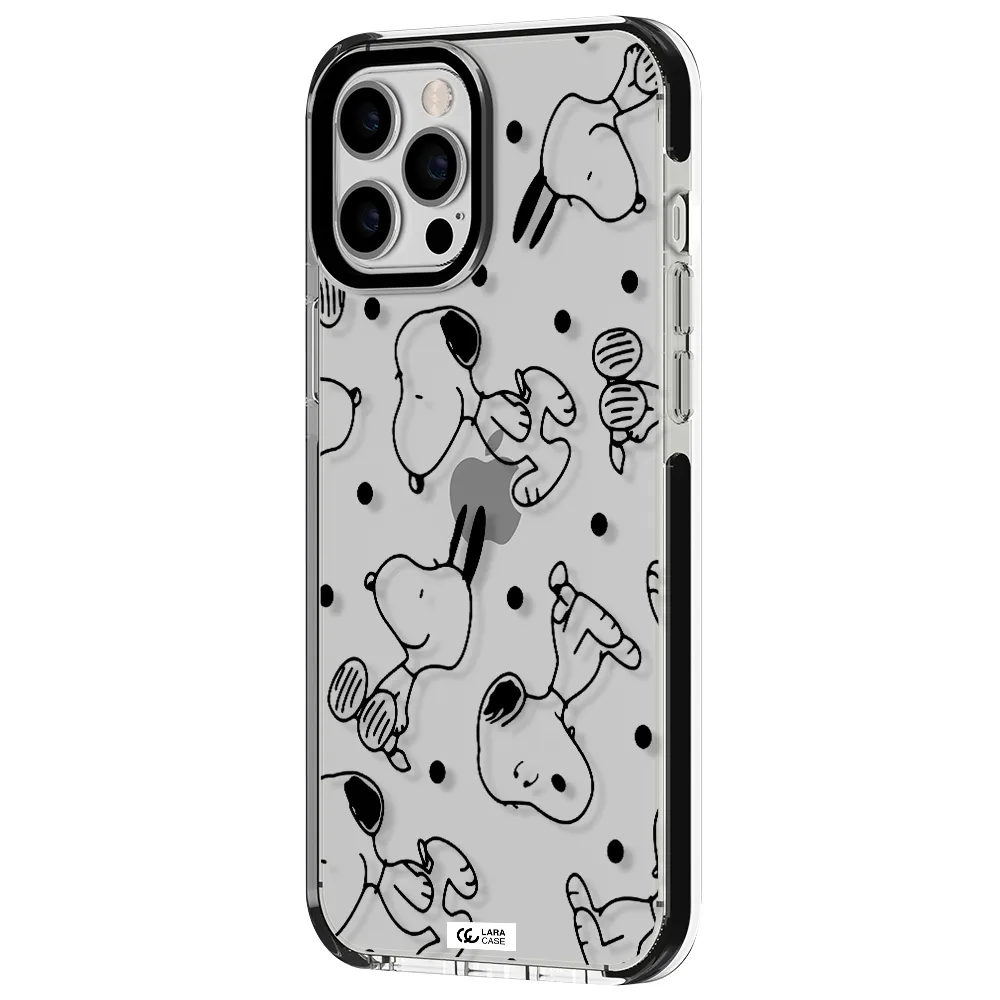 a pattern of cartoon characters Apple iPhone 12 pro max impact black border Case