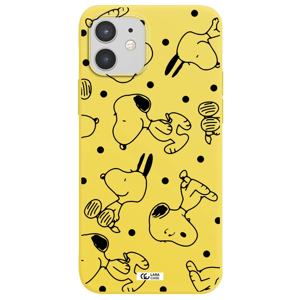 a pattern of cartoon characters Apple iPhone 12 Silicone canary yellow Case