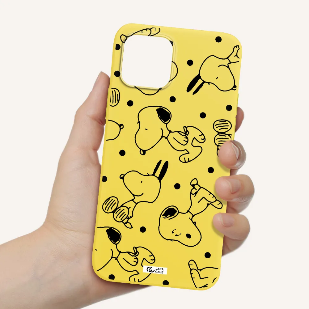 a pattern of cartoon characters Apple iPhone 12 Silicone canary yellow Case