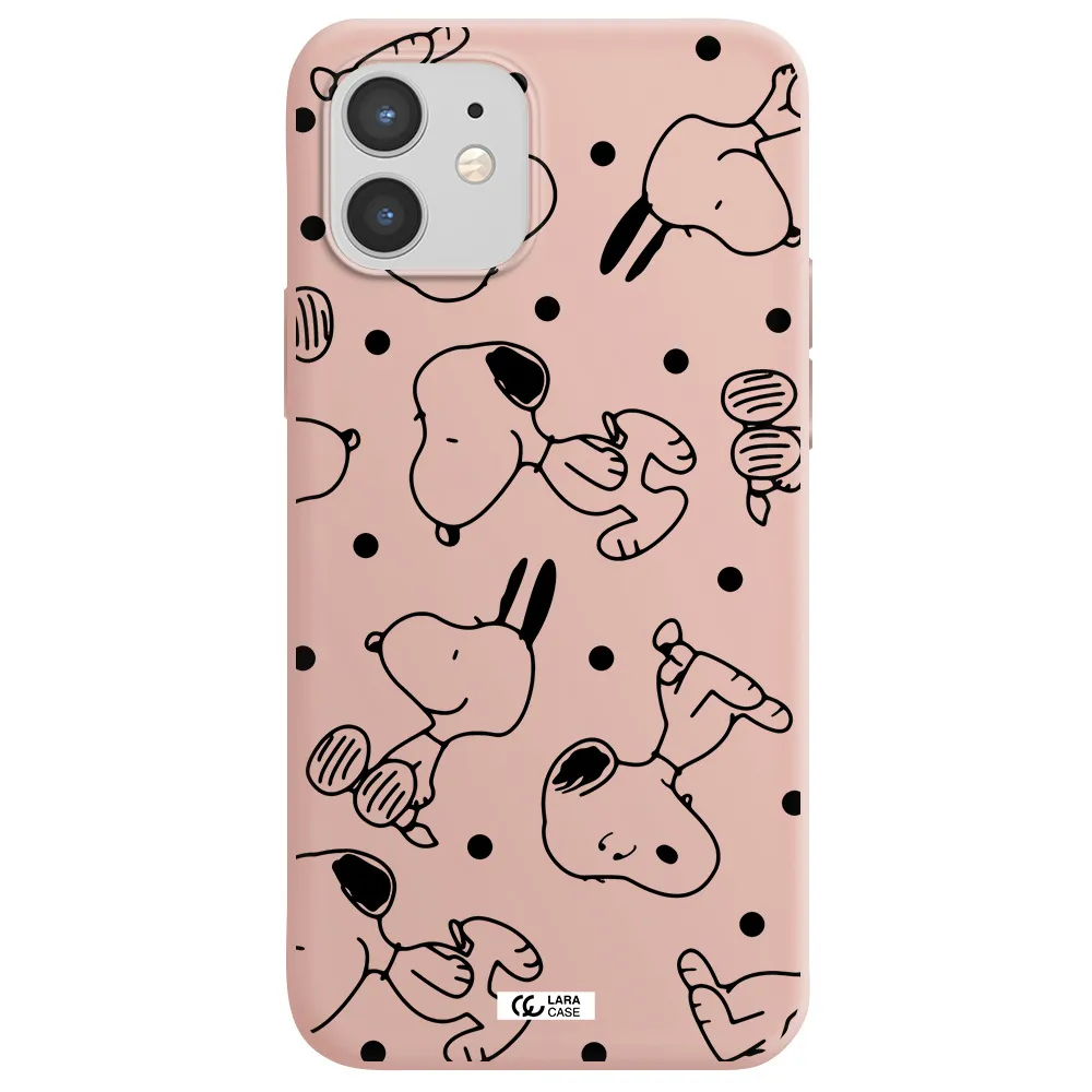 a pattern of cartoon characters Apple iPhone 12 Silicone pastel pink Case
