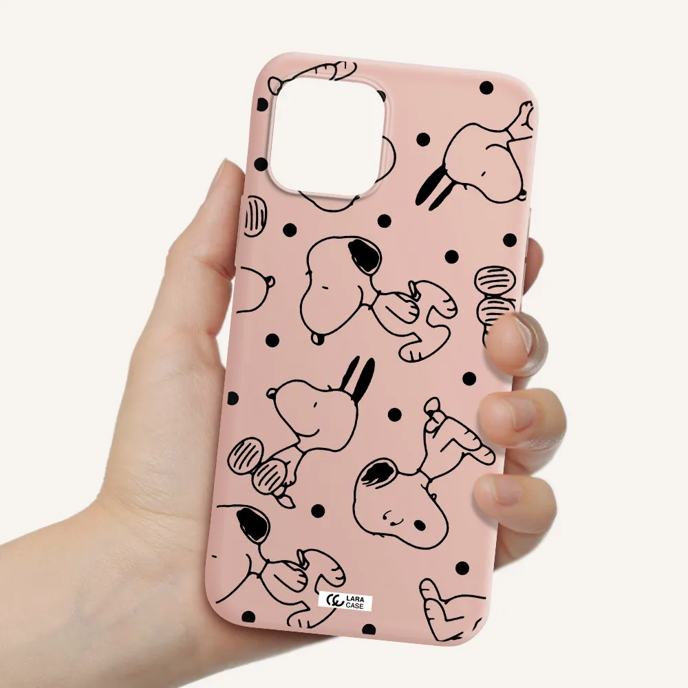 a pattern of cartoon characters Apple iPhone 12 Silicone pastel pink Case