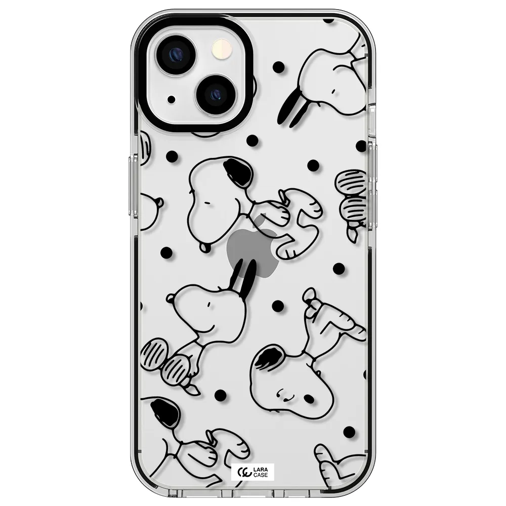 a pattern of cartoon characters Apple iPhone 13 impact black border Case