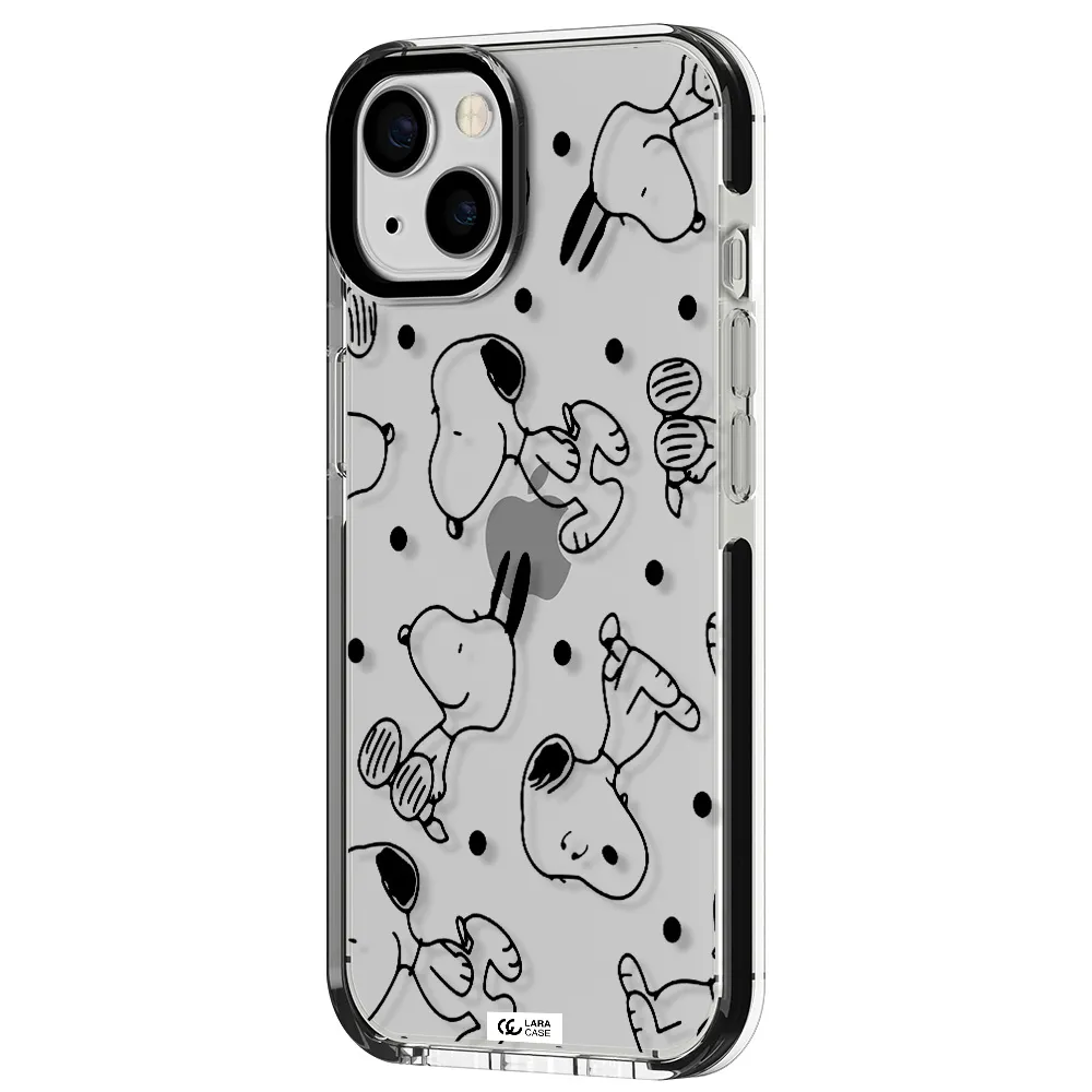 a pattern of cartoon characters Apple iPhone 13 impact black border Case