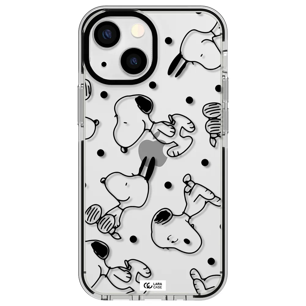 a pattern of cartoon characters Apple iPhone 13 mini impact black border Case