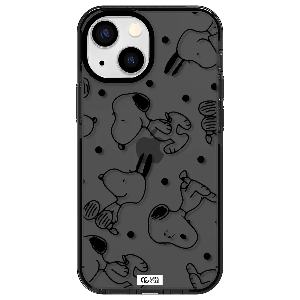 a pattern of cartoon characters Apple iPhone 13 mini impact Smoke Black Case
