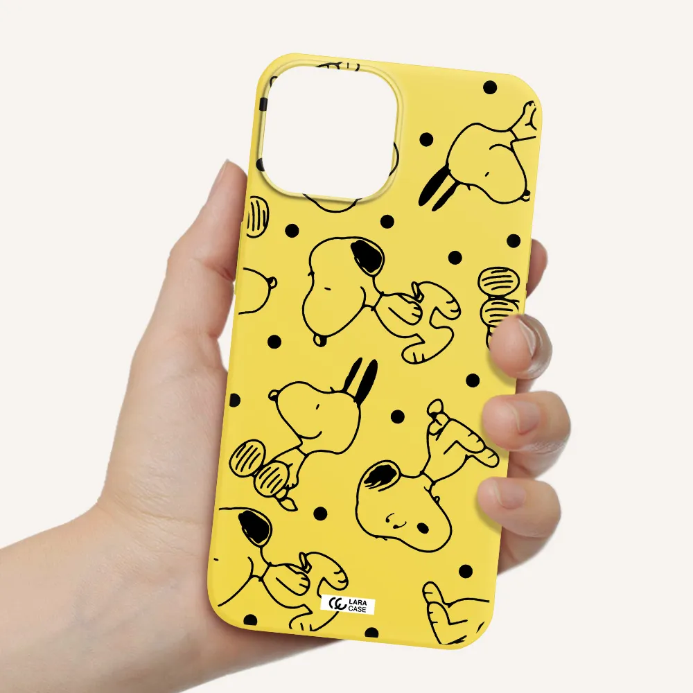 a pattern of cartoon characters Apple iPhone 13 mini Silicone canary yellow Case