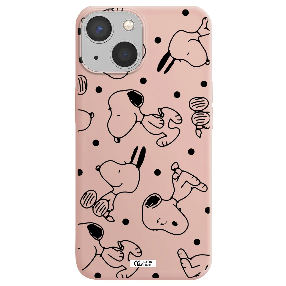 a pattern of cartoon characters Apple iPhone 13 mini Silicone pastel pink Case