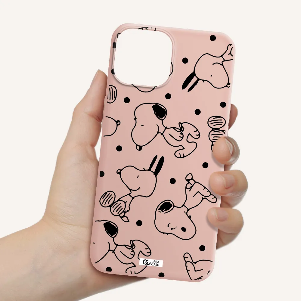 a pattern of cartoon characters Apple iPhone 13 mini Silicone pastel pink Case