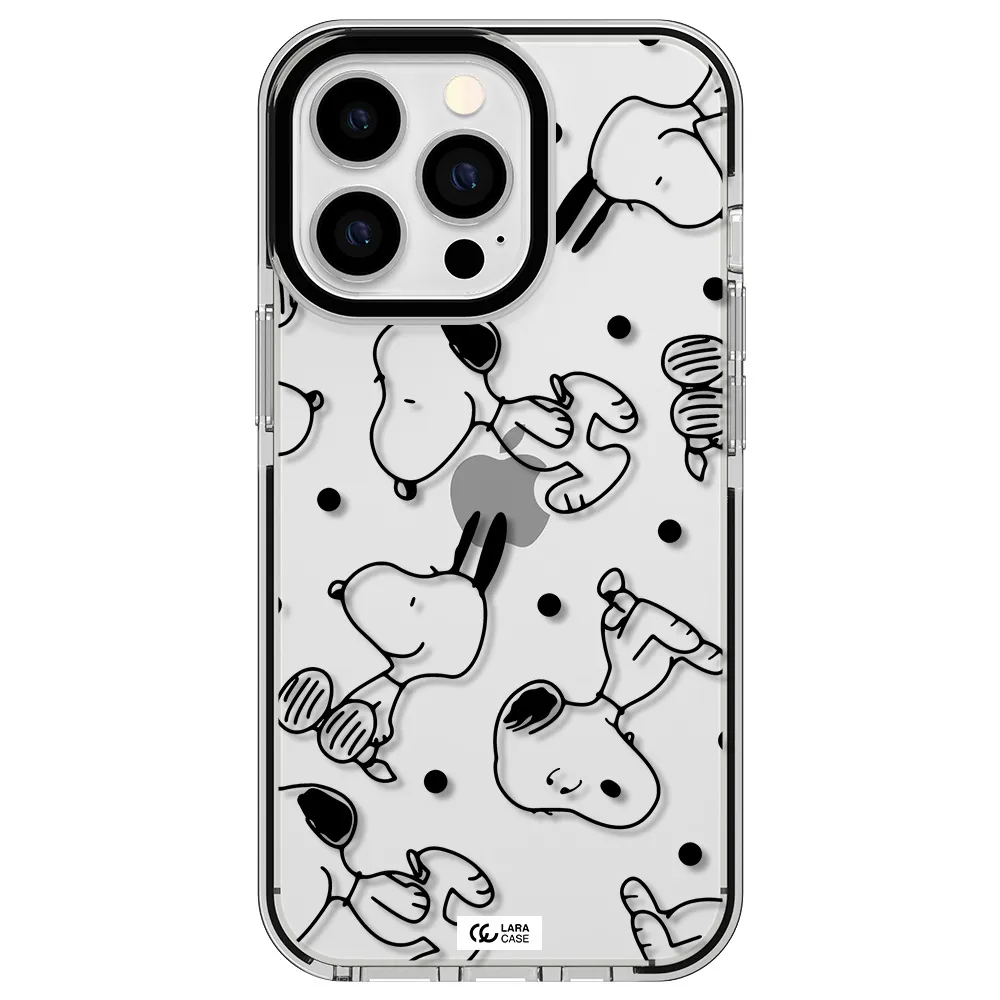 a pattern of cartoon characters Apple iPhone 13 Pro impact black border Case