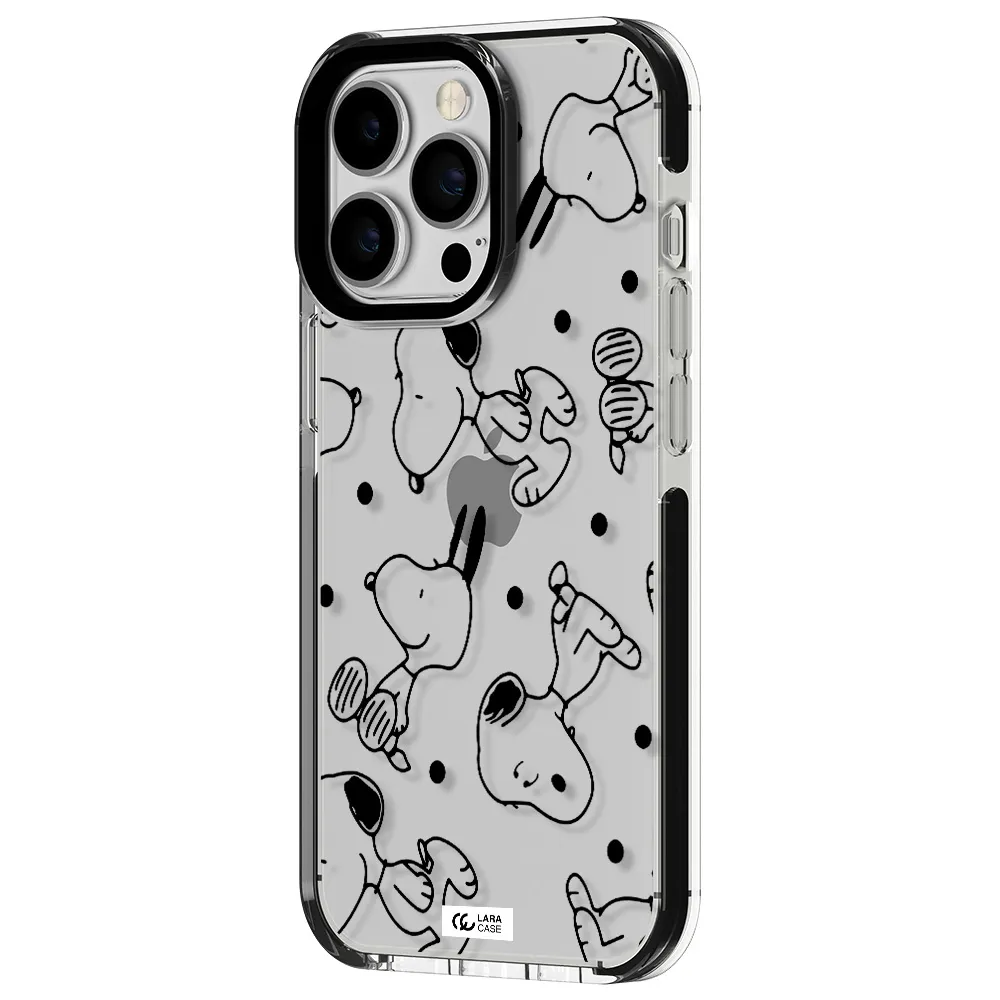 a pattern of cartoon characters Apple iPhone 13 Pro impact black border Case