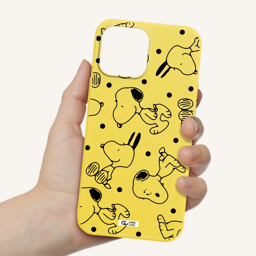 a pattern of cartoon characters Apple iPhone 13 Pro Max Silicone canary yellow Case