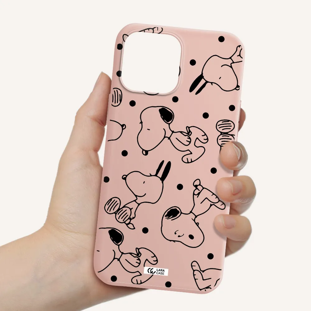 a pattern of cartoon characters Apple iPhone 13 Pro Max Silicone pastel pink Case