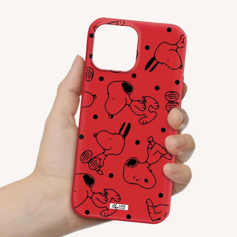 a pattern of cartoon characters Apple iPhone 13 Pro Silicone Imperial Red Case