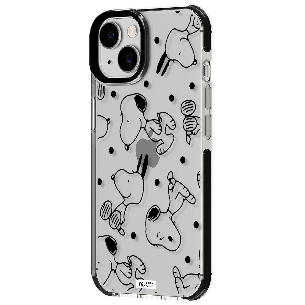 a pattern of cartoon characters Apple iPhone 14 impact black border Case