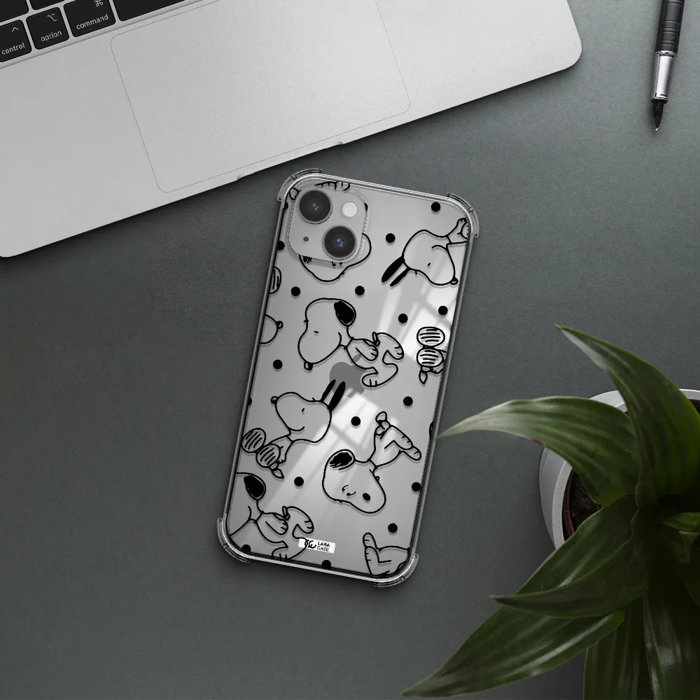 a pattern of cartoon characters Apple iPhone 14 plus Clear PC Case