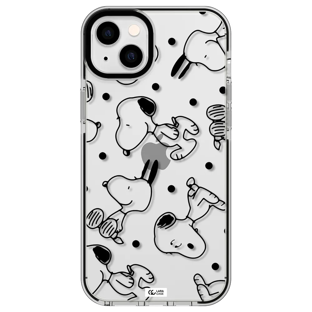 a pattern of cartoon characters Apple iPhone 14 plus impact black border Case