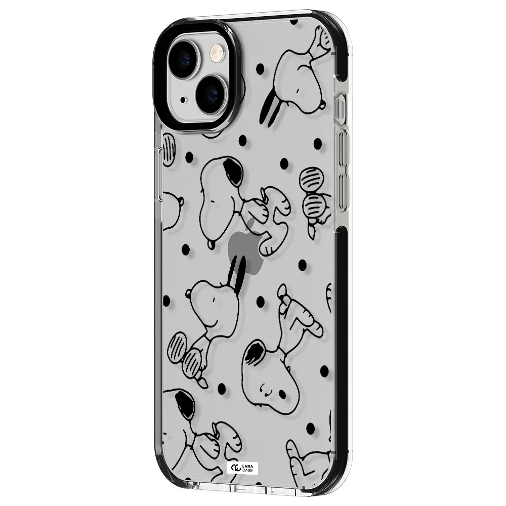 a pattern of cartoon characters Apple iPhone 14 plus impact black border Case