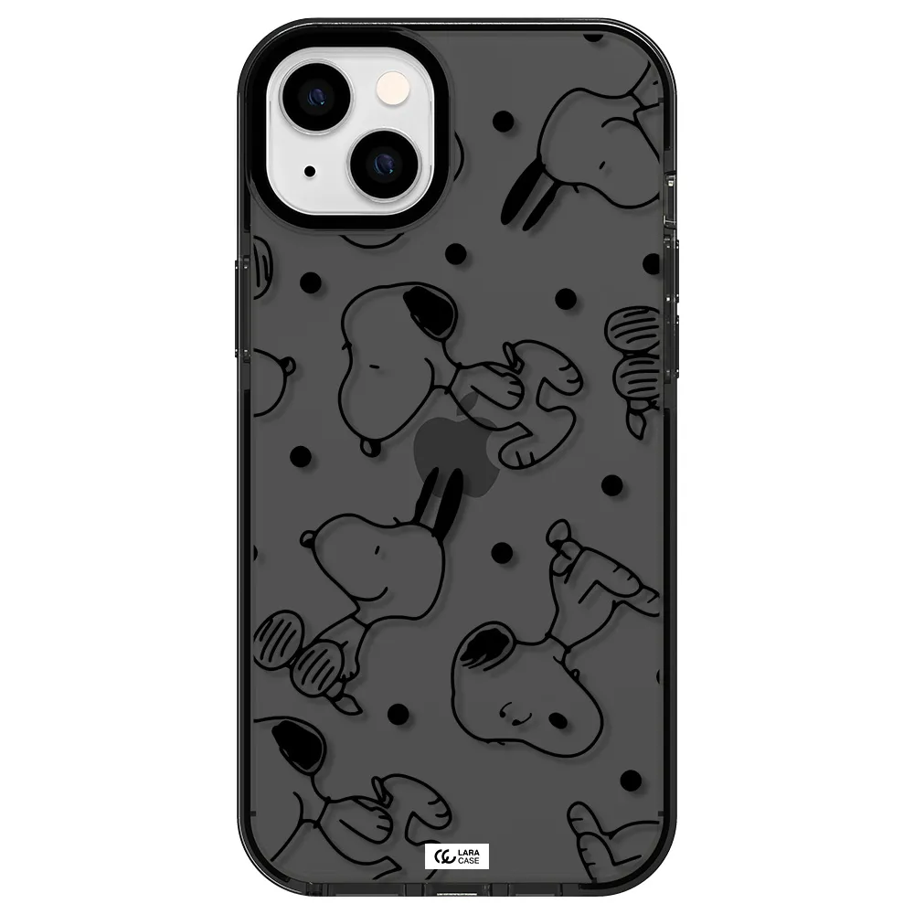 a pattern of cartoon characters Apple iPhone 14 plus impact Smoke Black Case
