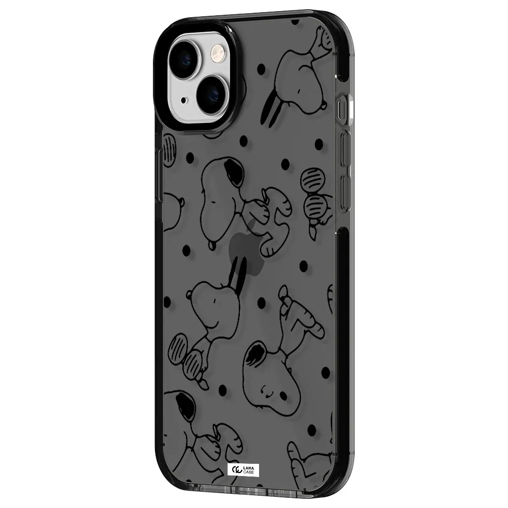 a pattern of cartoon characters Apple iPhone 14 plus impact Smoke Black Case