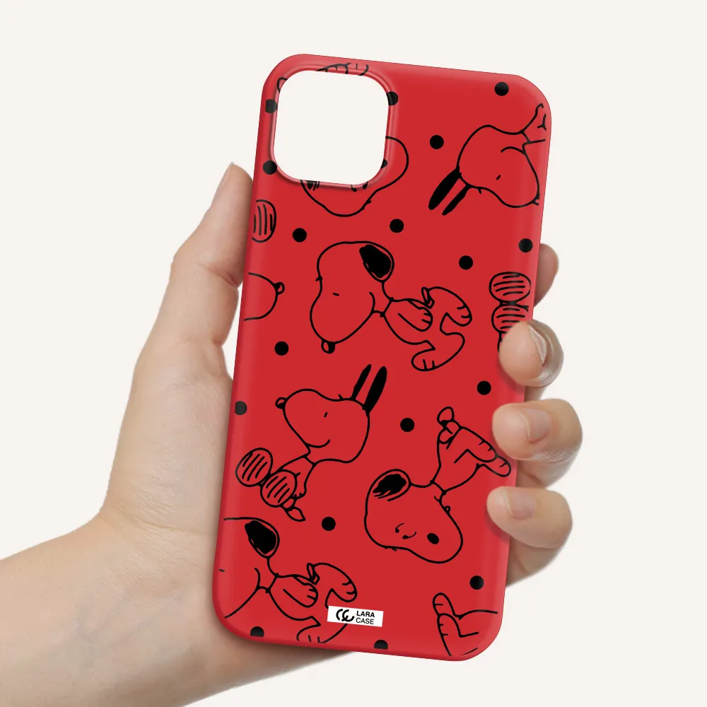a pattern of cartoon characters Apple iPhone 14 plus Silicone Imperial Red Case