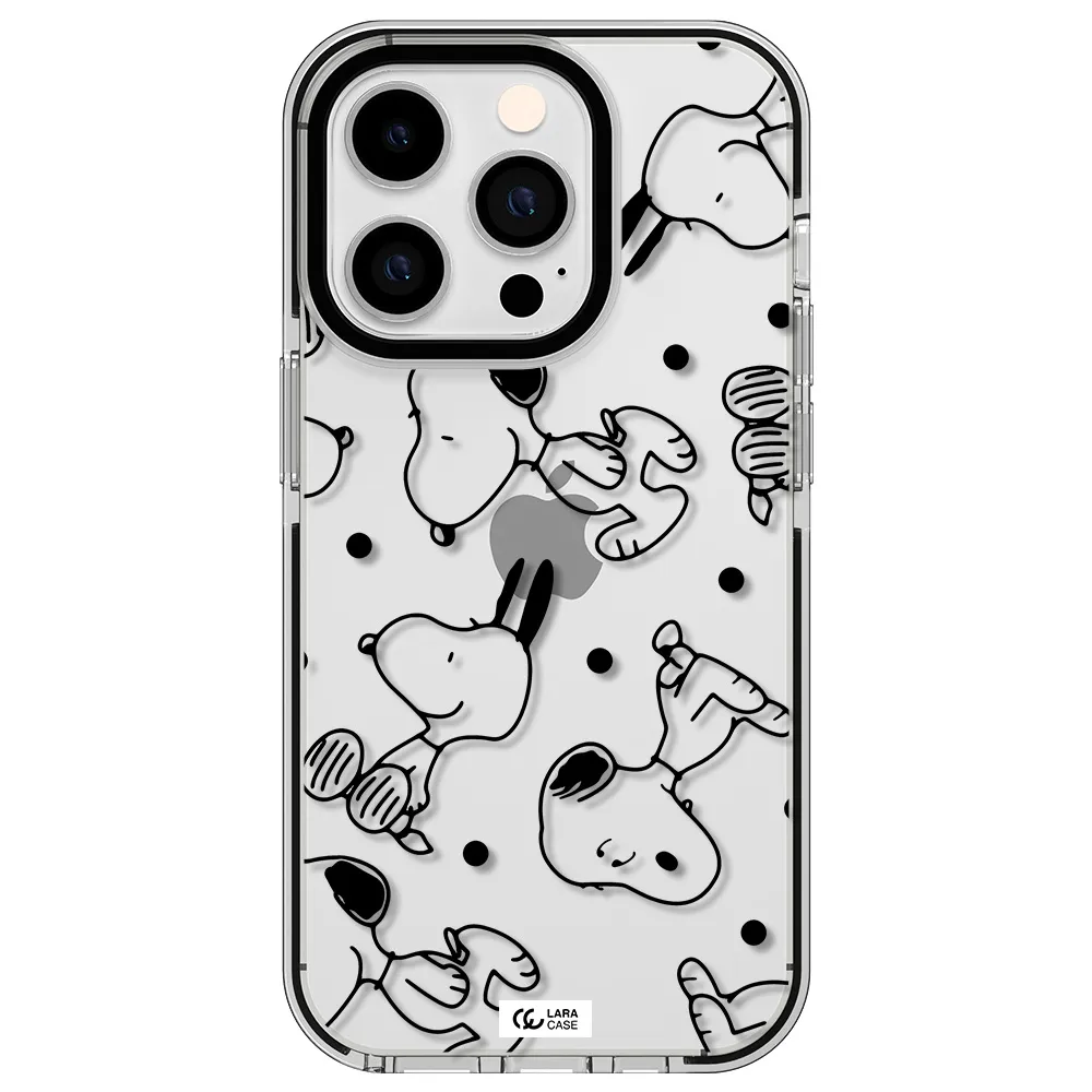 a pattern of cartoon characters Apple iPhone 14 pro impact black border Case