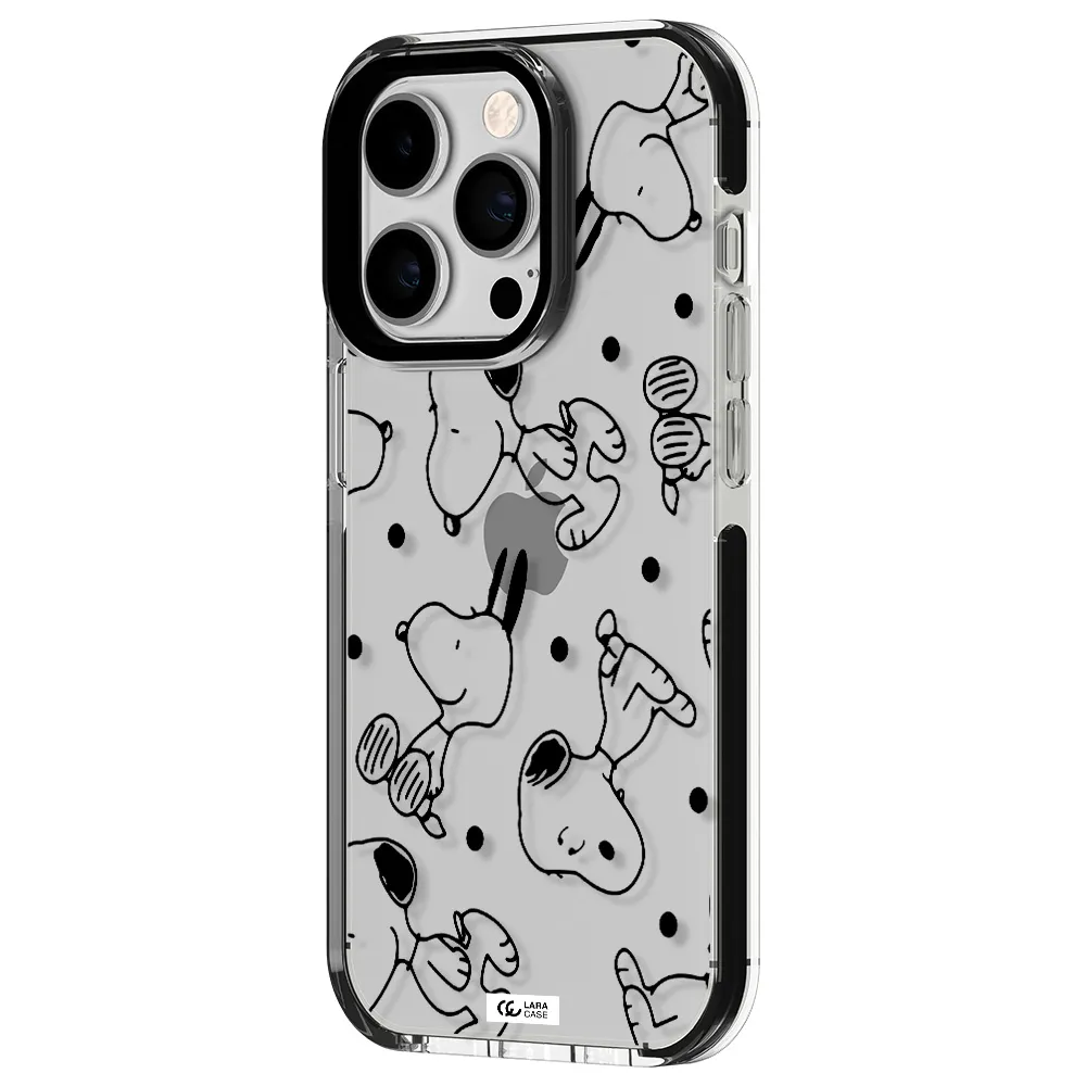 a pattern of cartoon characters Apple iPhone 14 pro impact black border Case