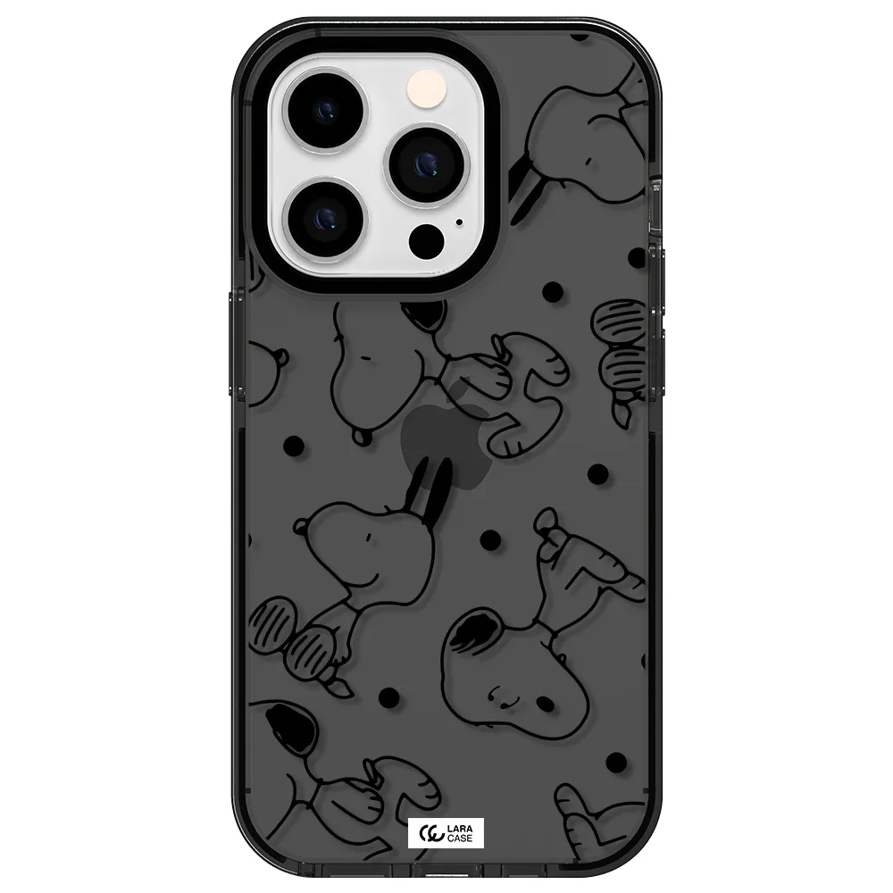 a pattern of cartoon characters Apple iPhone 14 pro impact Smoke Black Case