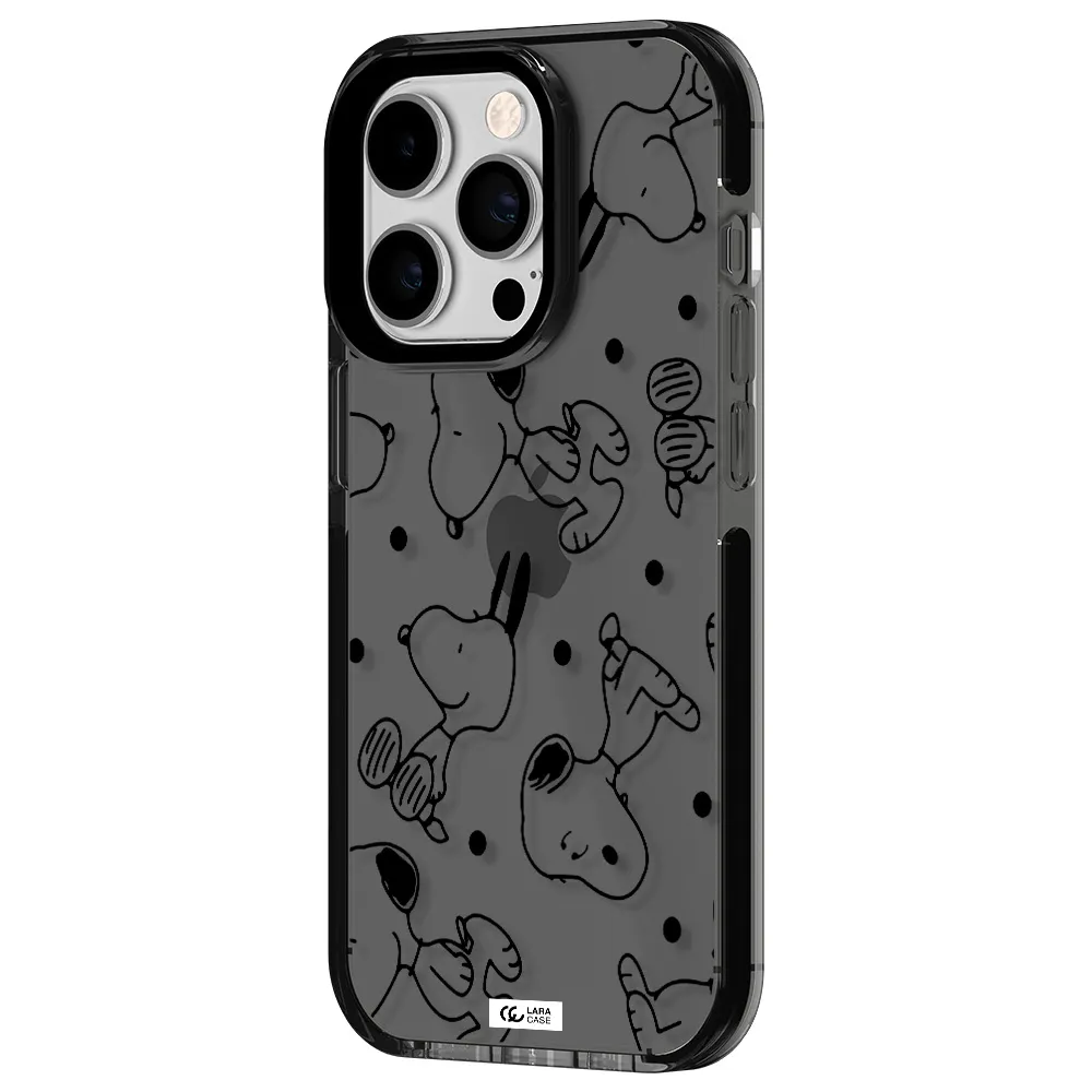 a pattern of cartoon characters Apple iPhone 14 pro impact Smoke Black Case