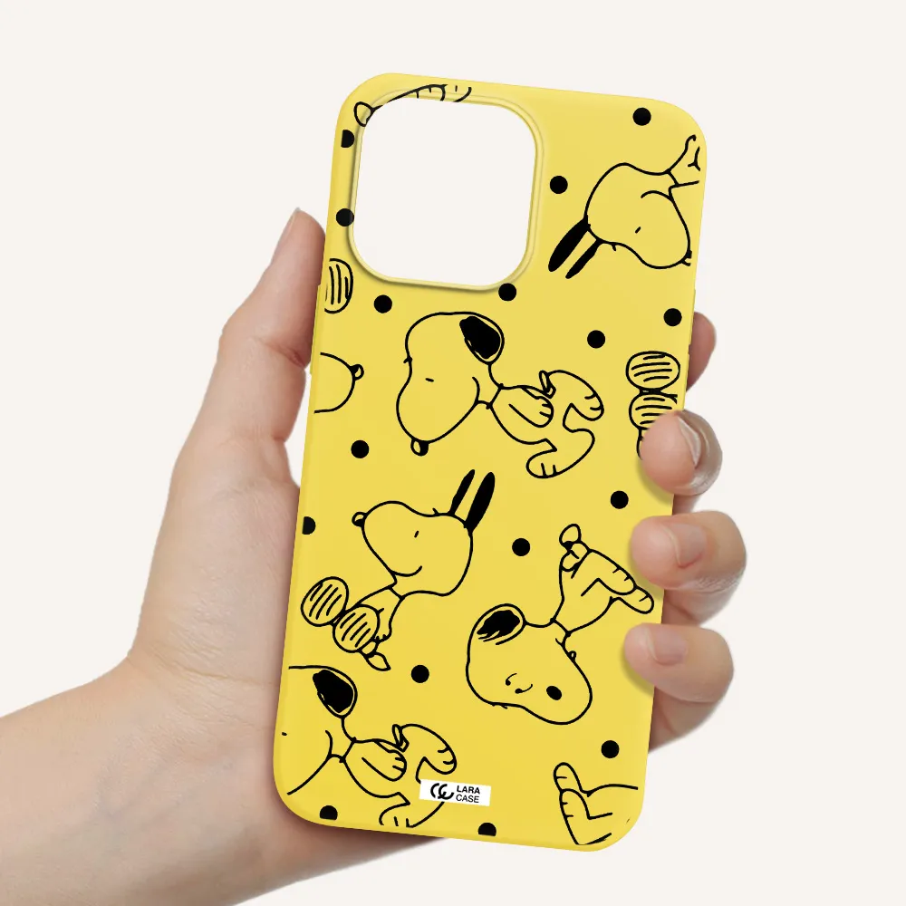 a pattern of cartoon characters Apple iPhone 14 pro max Silicone canary yellow Case