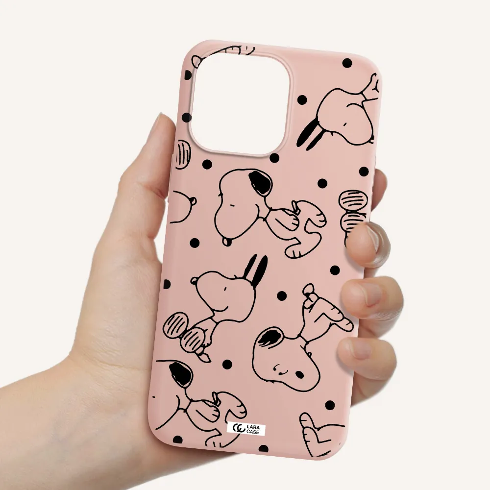 a pattern of cartoon characters Apple iPhone 14 pro max Silicone pastel pink Case