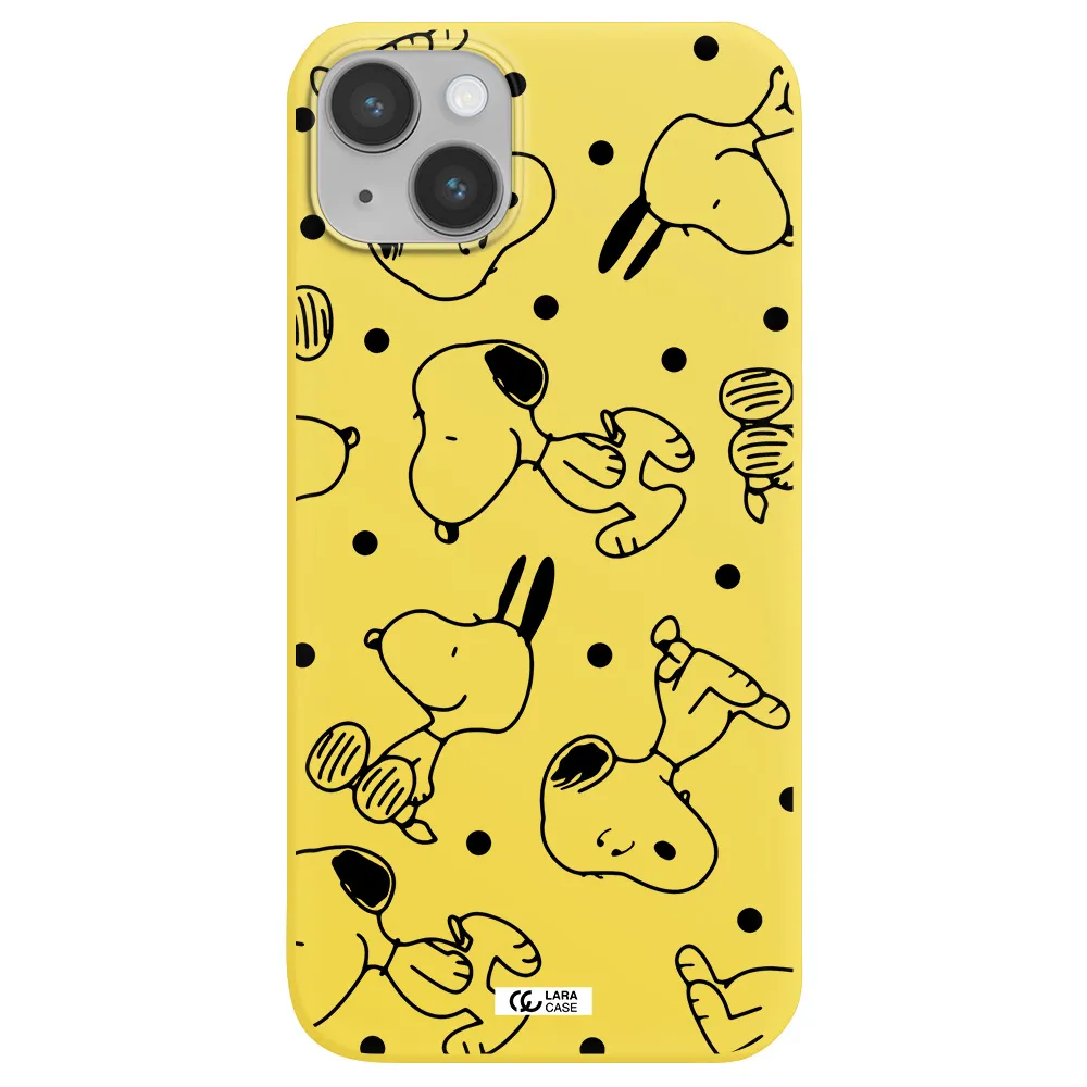 a pattern of cartoon characters Apple iPhone 14 Silicone canary yellow Case