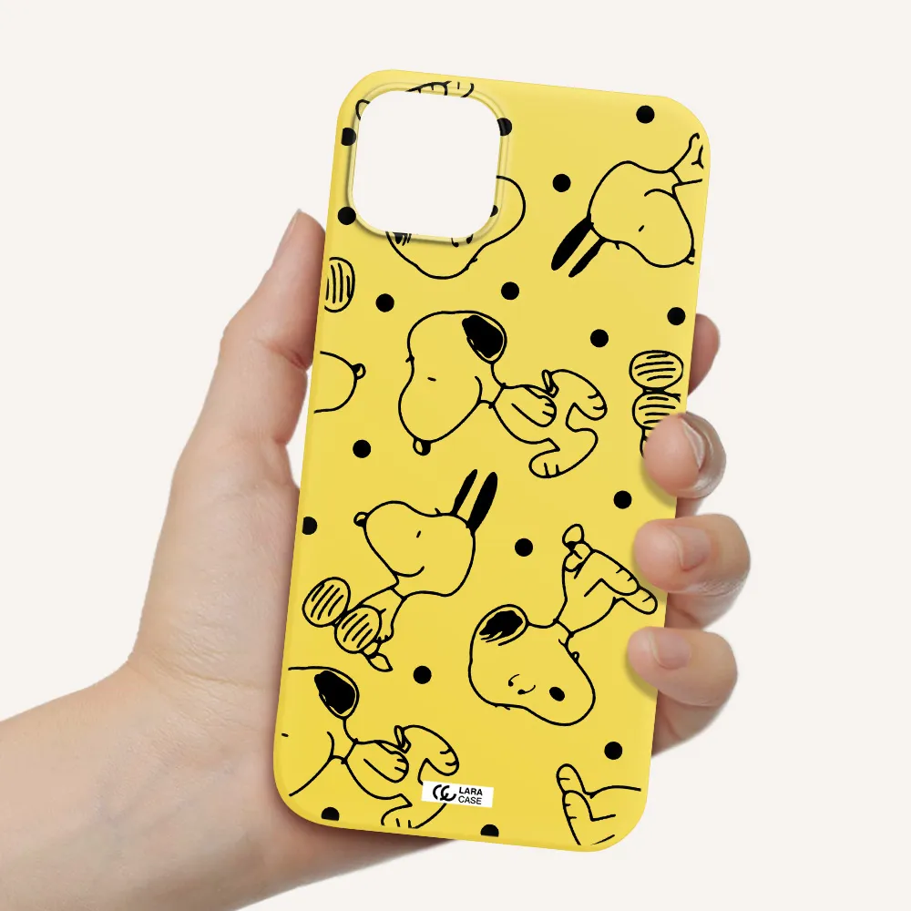 a pattern of cartoon characters Apple iPhone 14 Silicone canary yellow Case