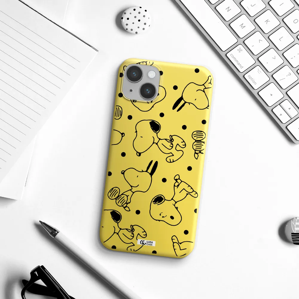 a pattern of cartoon characters Apple iPhone 14 Silicone canary yellow Case