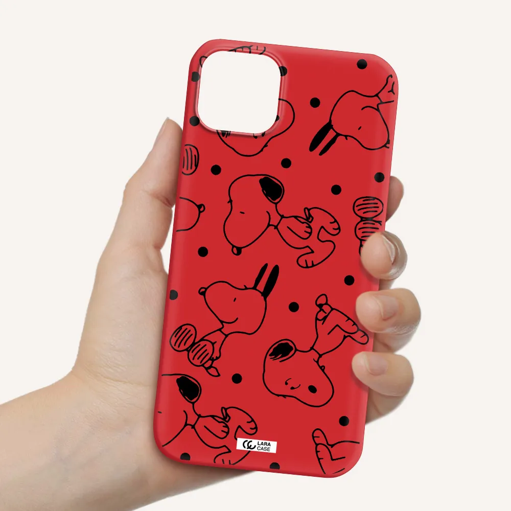 a pattern of cartoon characters Apple iPhone 14 Silicone Imperial Red Case
