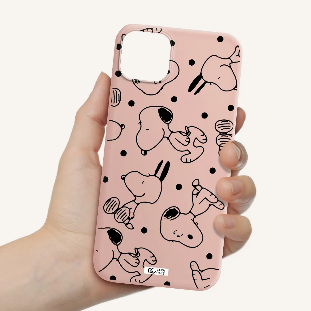 a pattern of cartoon characters Apple iPhone 14 Silicone pastel pink Case