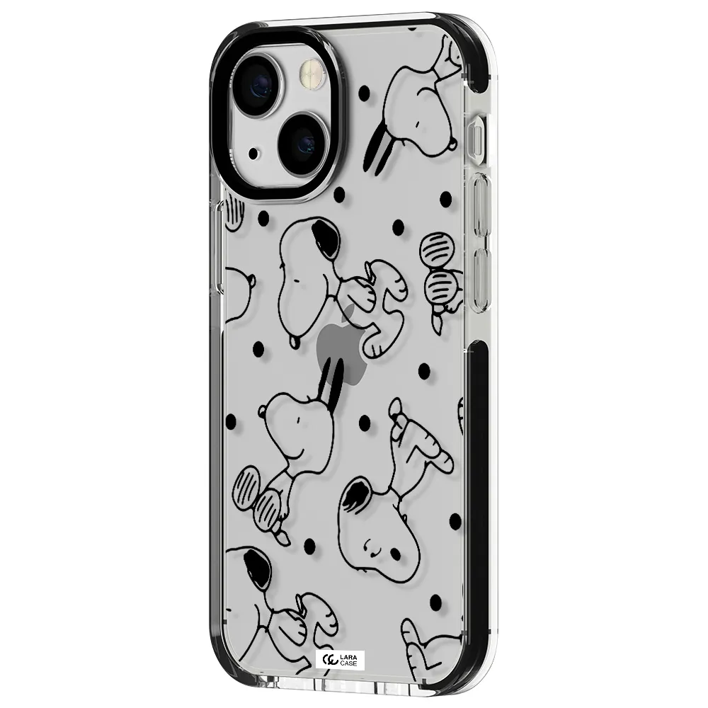 a pattern of cartoon characters Apple iPhone 15 impact black border Case